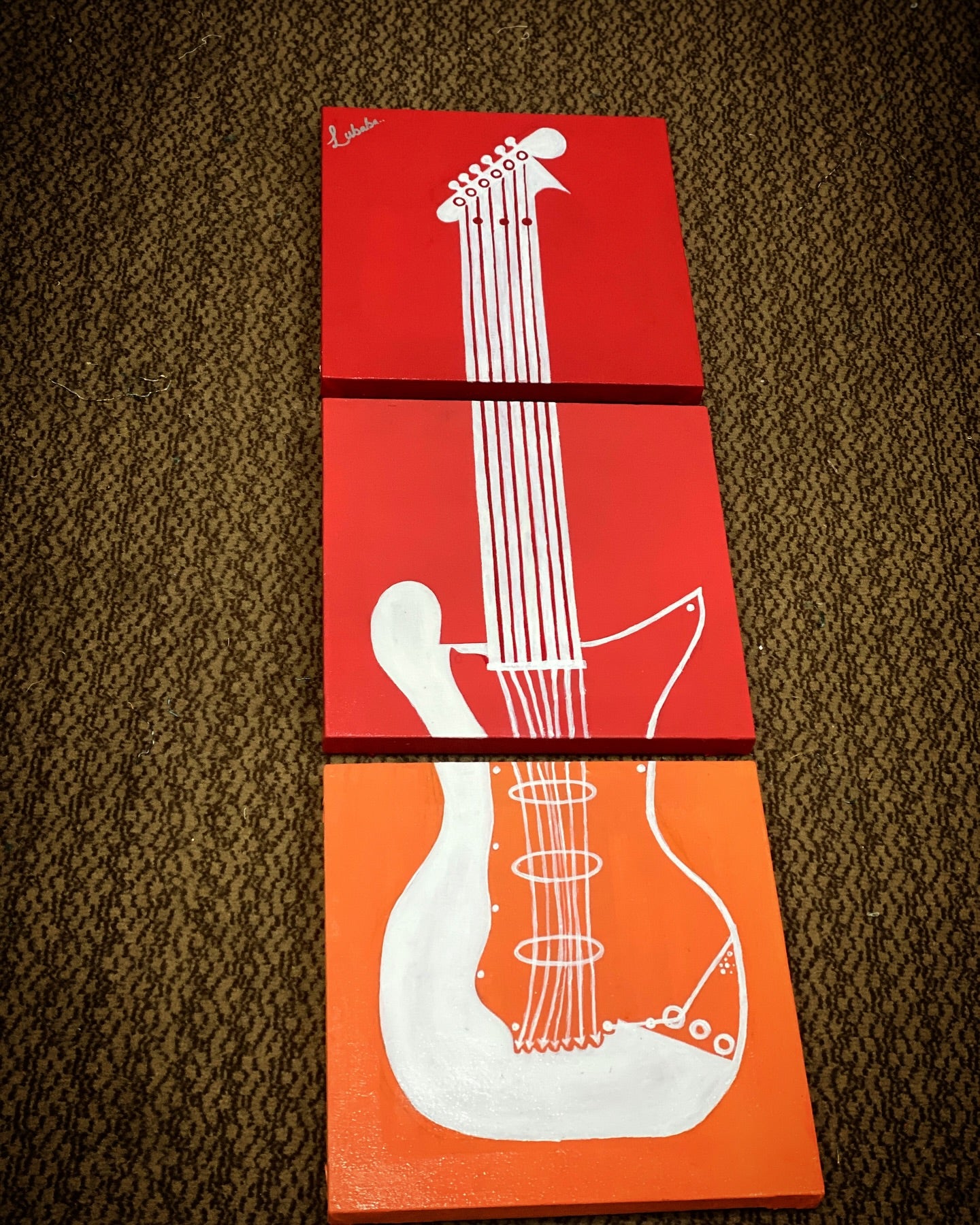 Three-Panel Guitar Canvas – Handmade Original Art